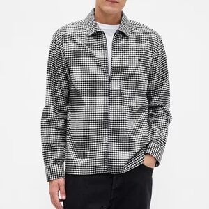GAP Flannel Zip-Shirt Black & White Gingham Boxy Fit Shirt Mens XL